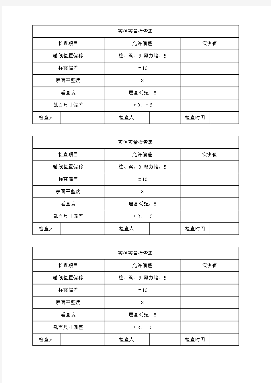 实测实量检查表