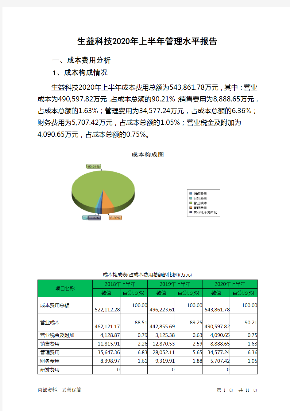 生益科技2020年上半年管理水平报告