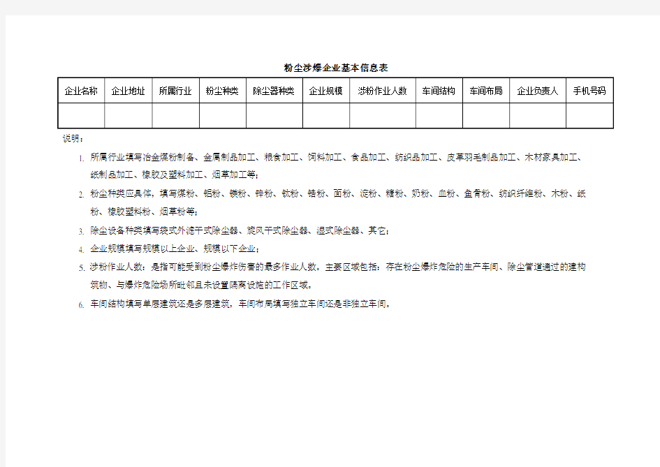 粉尘涉爆企业基本信息表