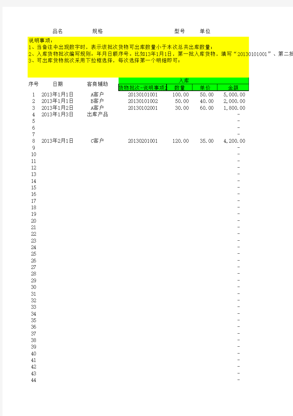 库存商品、原材料进销存台账-先进先出法