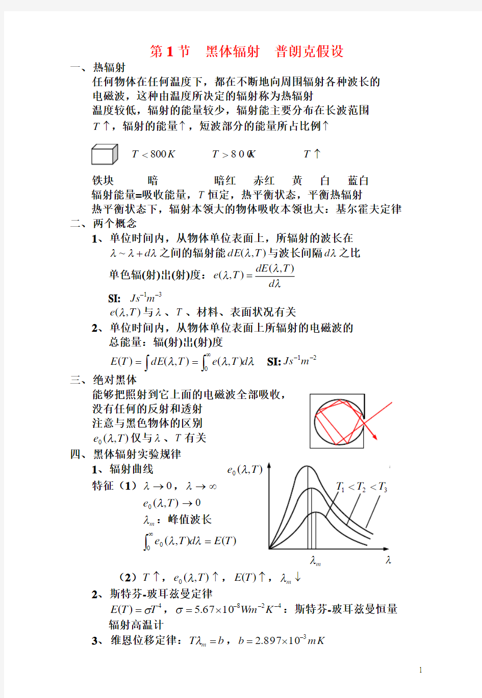 黑体辐射  普朗克假设