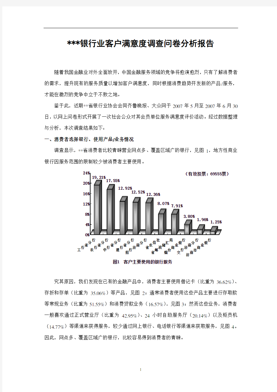 银行业客户满意度调查问卷分析报告模板