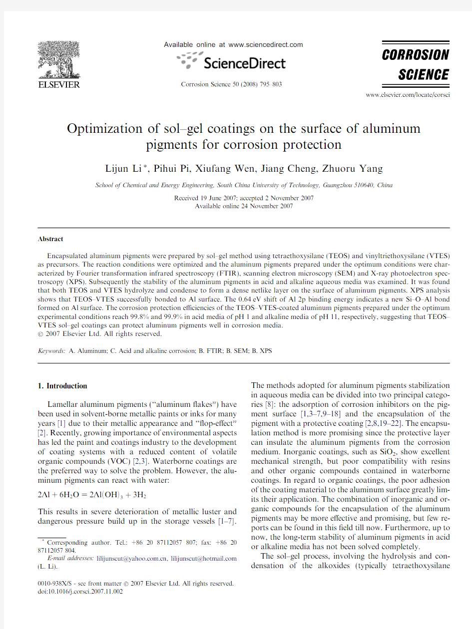 Optimization of sol–gel coatings on the surface of aluminum