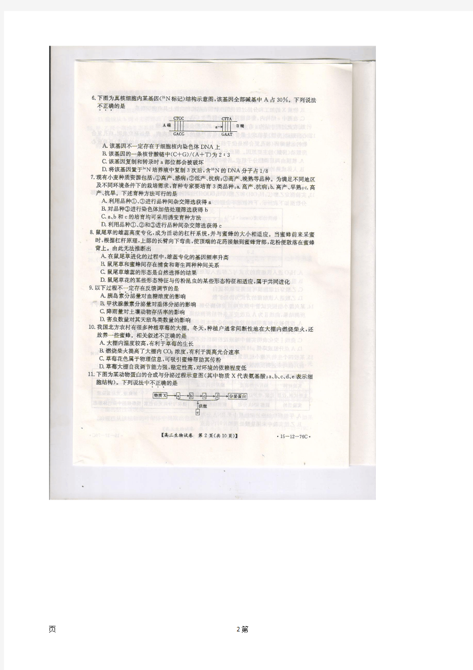 河南省中原名校豫南九校2015届高三一轮复习质量检测生物试题(扫描版)
