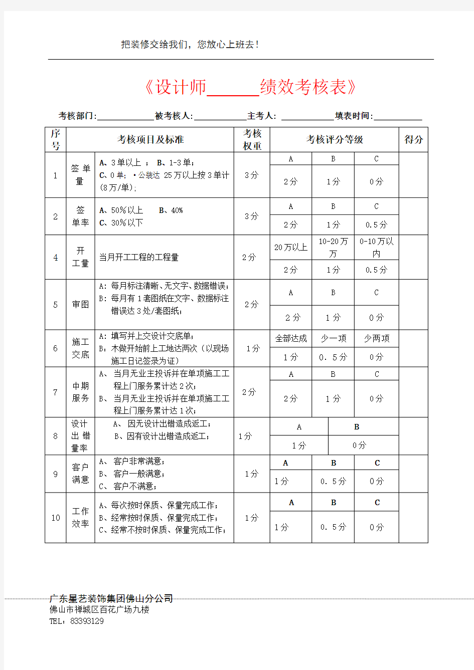 设计师绩效考核表