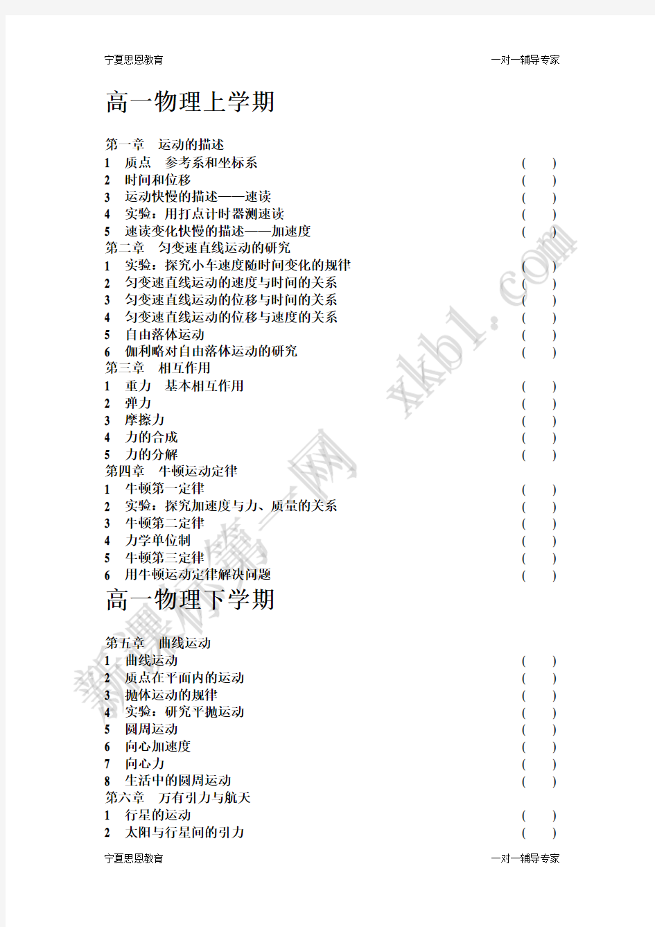 高中物理知识清单