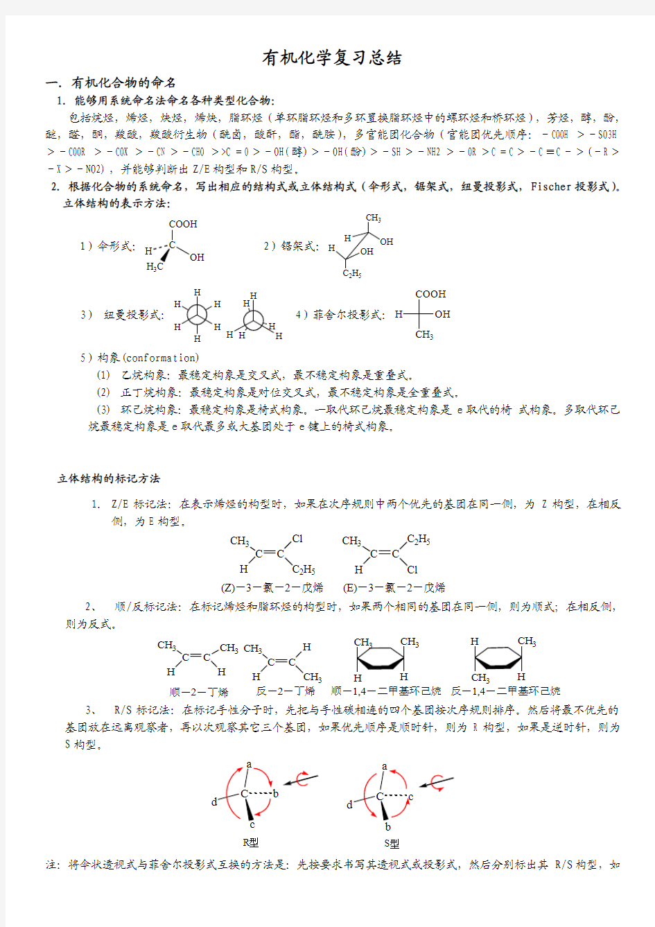 大学有机化学复习重点总结(各种知识点_鉴别_命名)