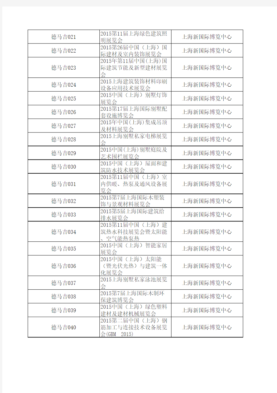 2015年最新上海展览会时间排期表