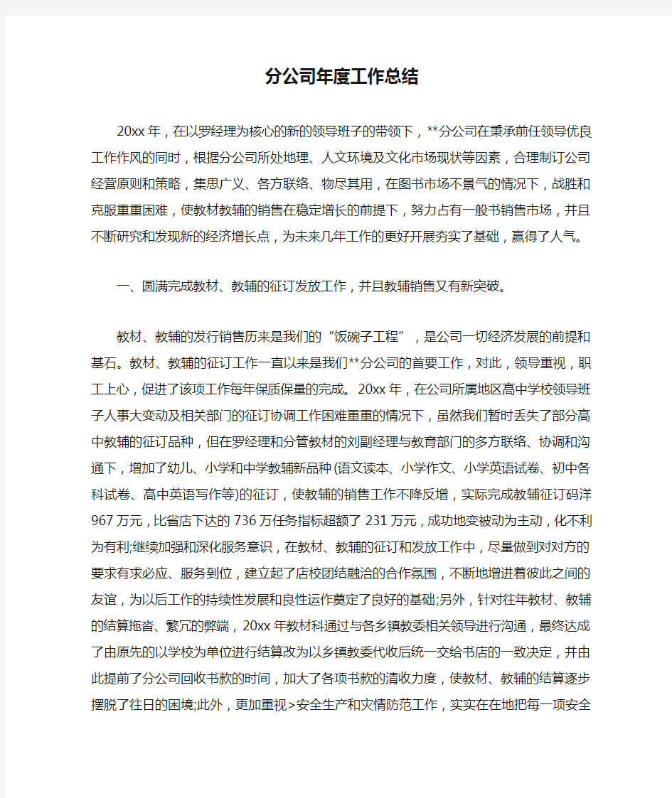 分公司年度工作总结