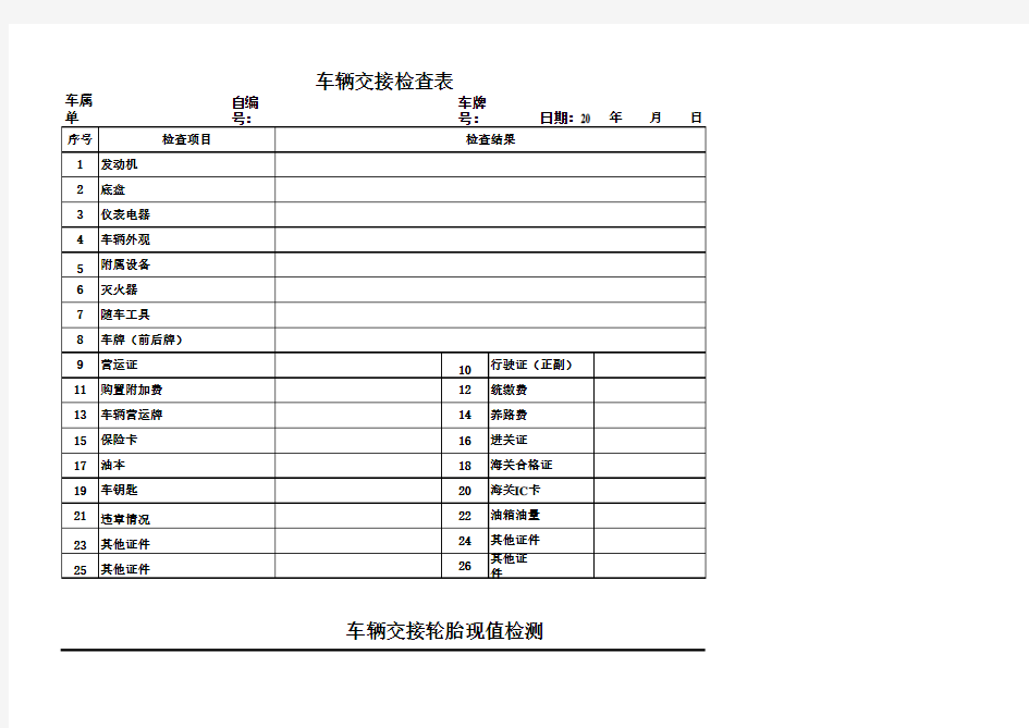 车辆交接检查表