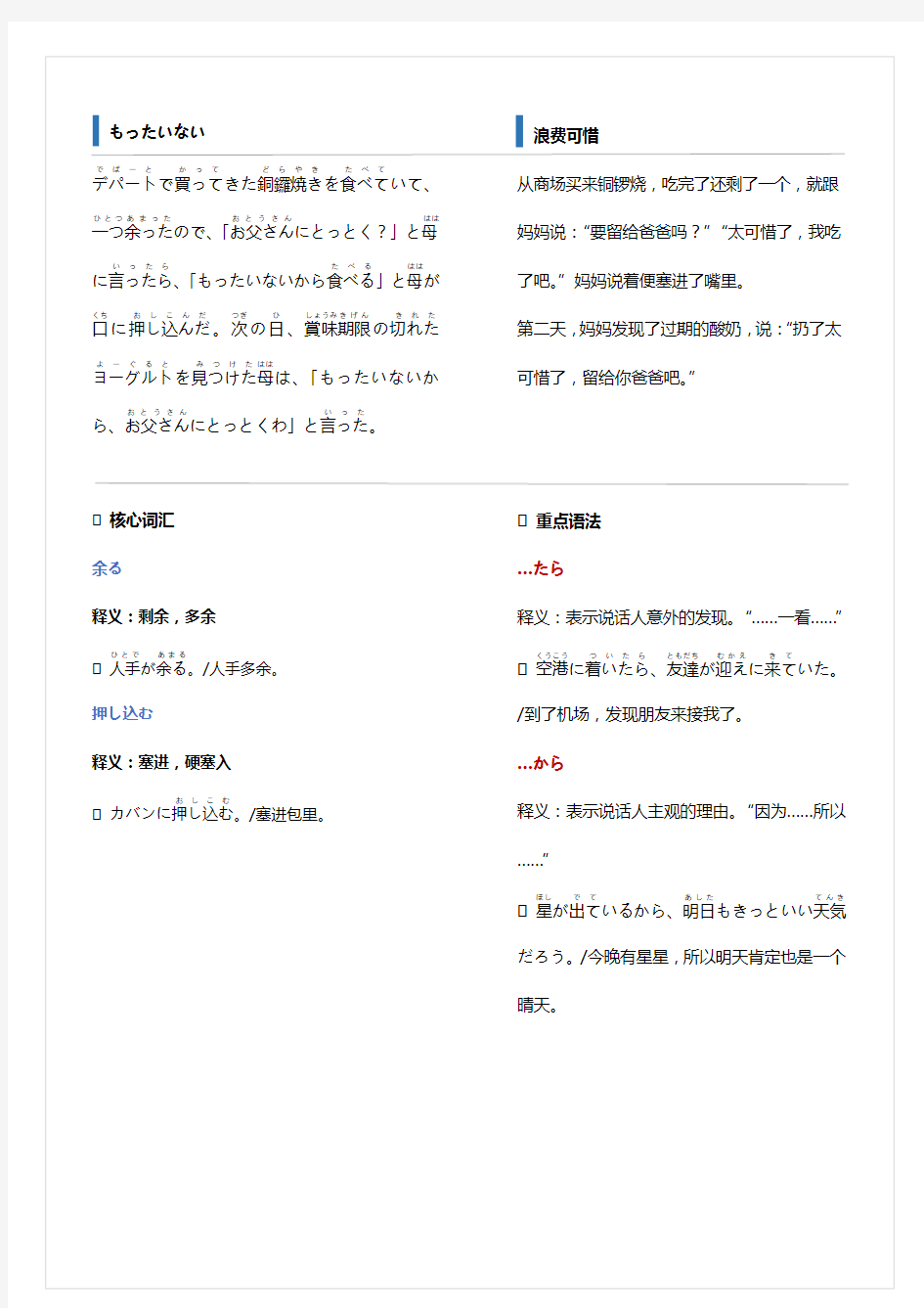 NO.9日语短文-浪费可惜初级日语外刊阅读材料作文