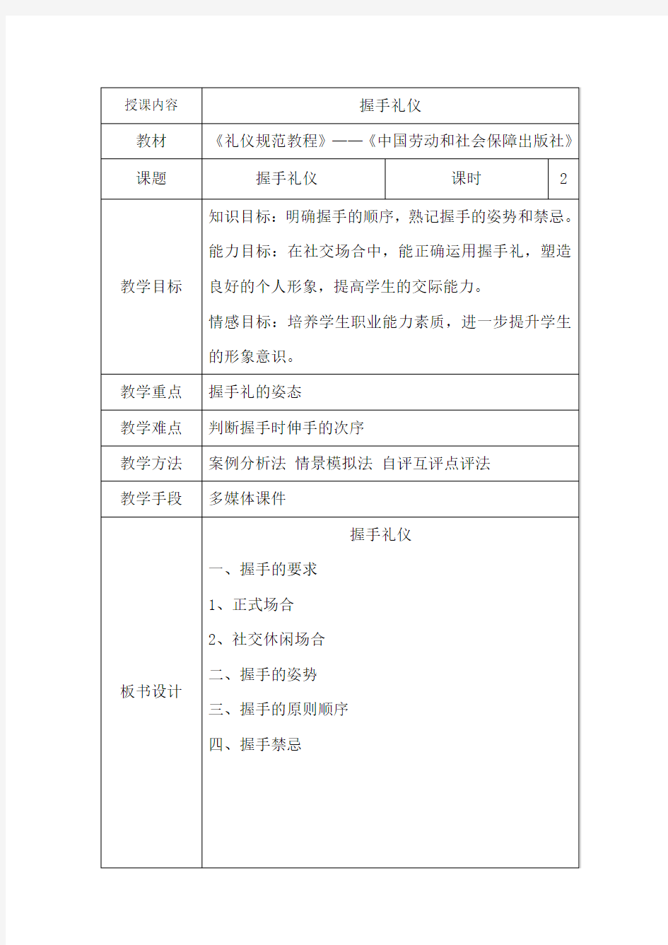 握手礼仪教案