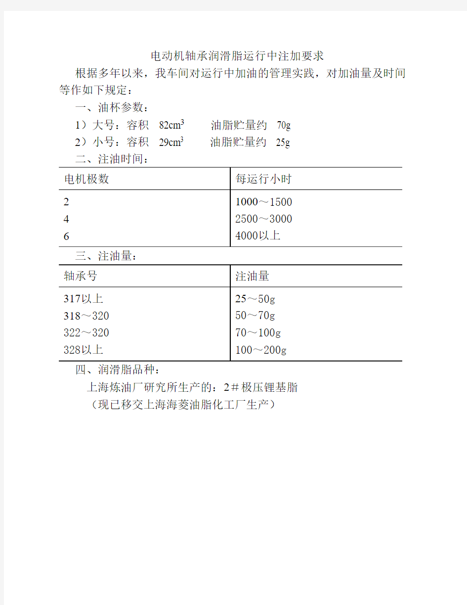 电动机轴承润滑脂运行中注加要求