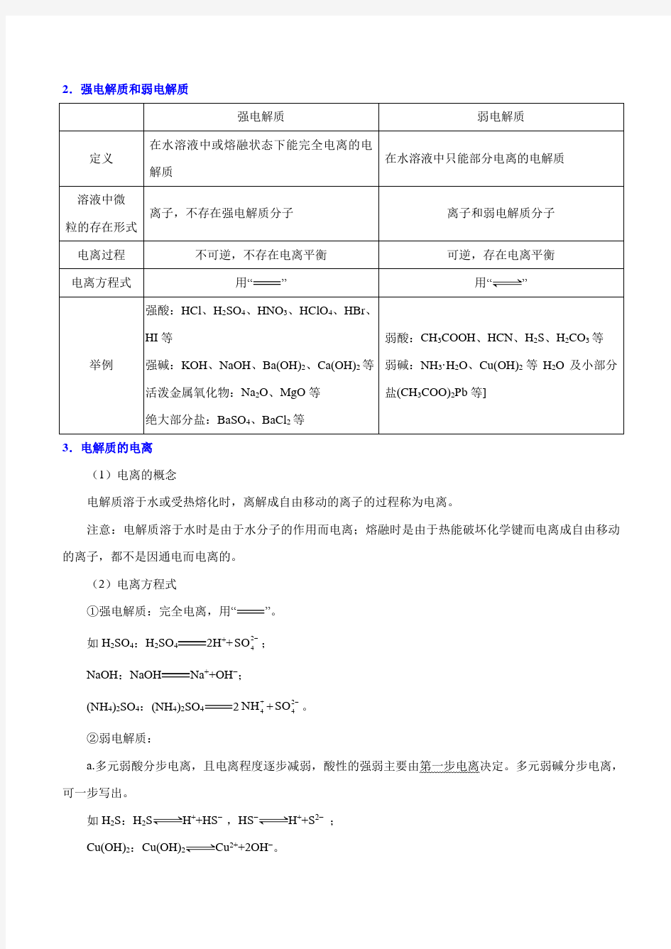 电解质及电离方程式-高考化学专题