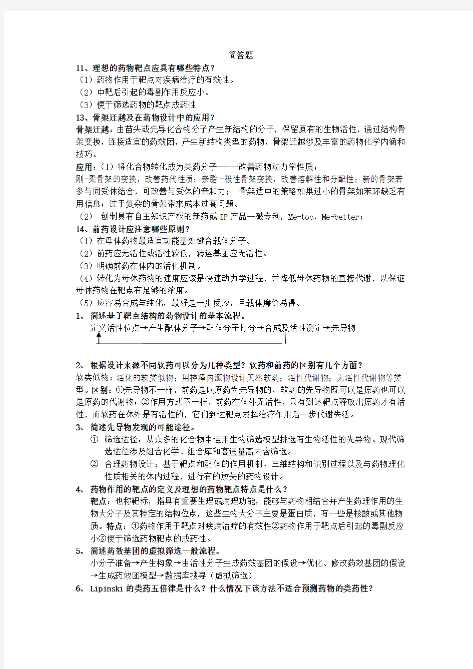 药物设计学简答题学习资料.doc