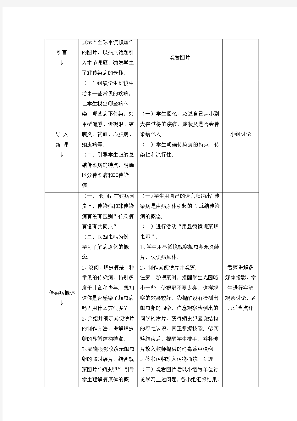 北师大版生物七下《预防传染病》同课异构 精品教案 (8)