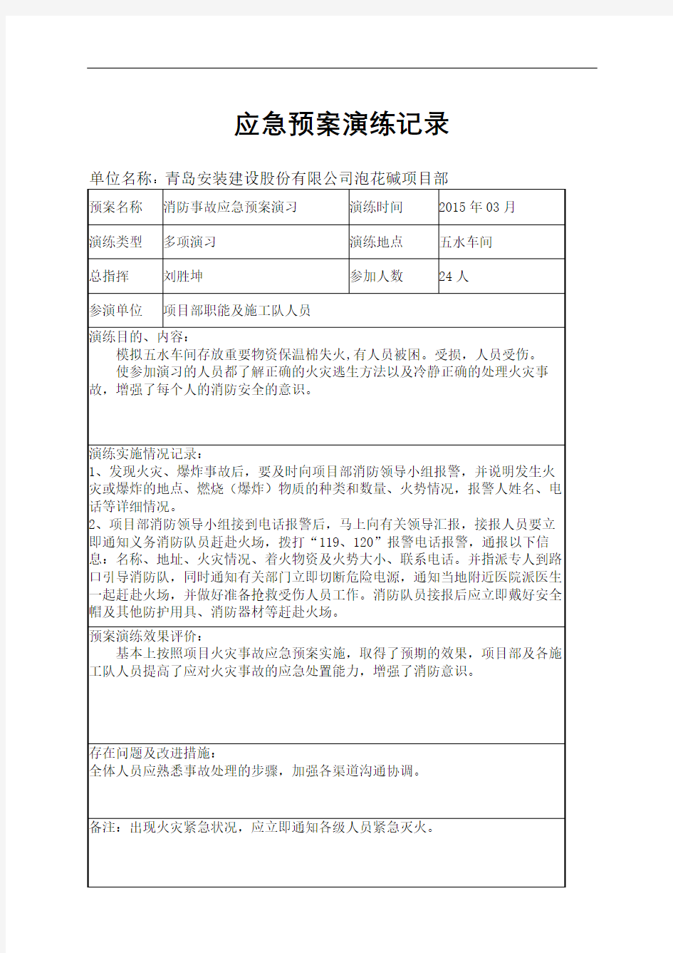 应急预案演练记录新完整版