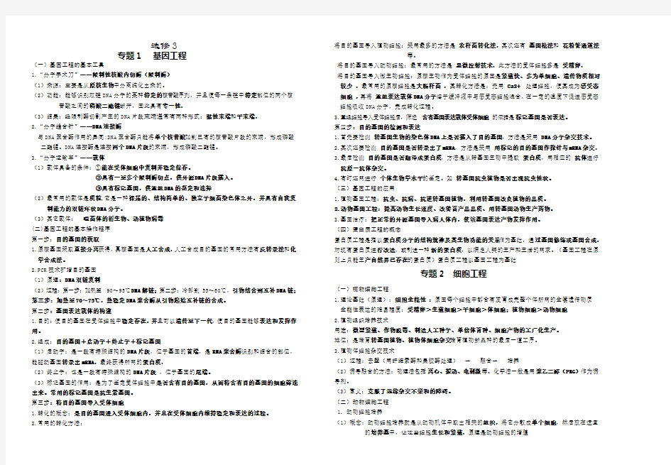 江苏省-苏教版-生物-选修知识点识记