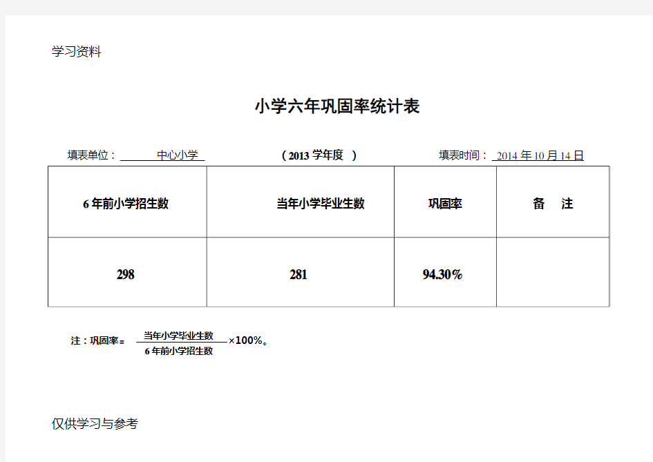 小学六年、初中三年巩固率统计表教学文案