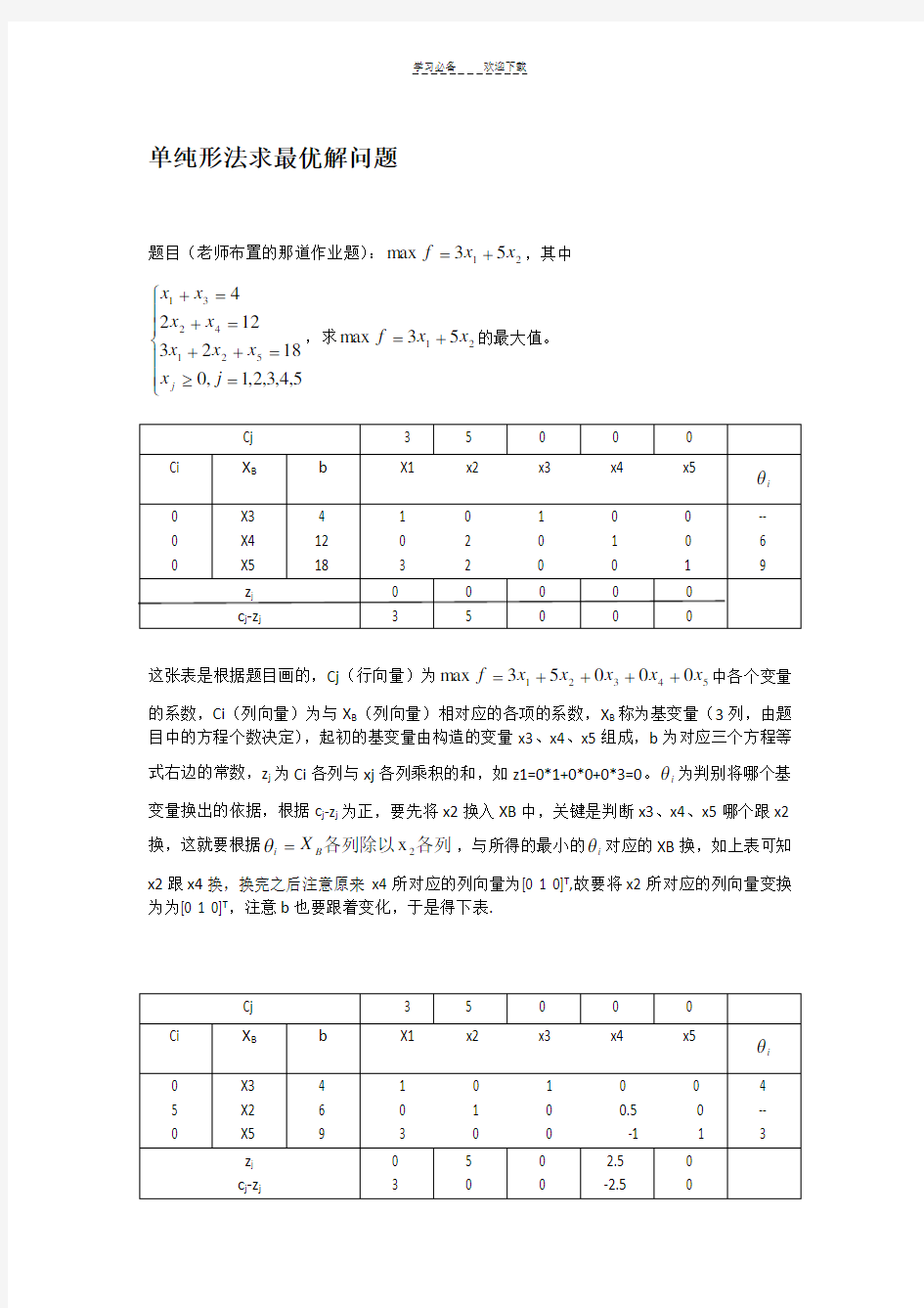 单纯形法求最优解问题及一些知识点整理