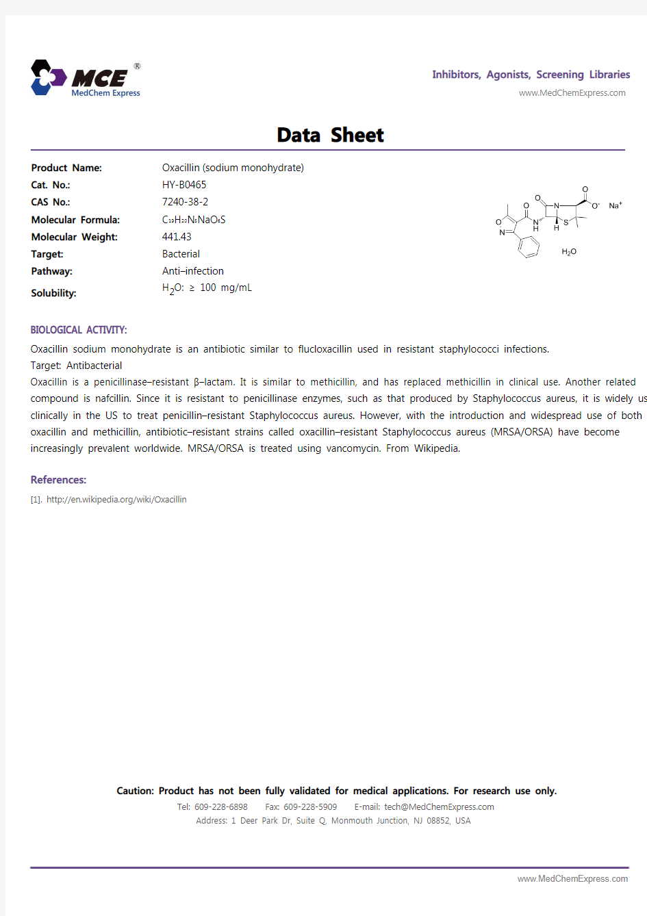 Oxacillin_sodium_monohydrate_DataSheet_MedChemExpress