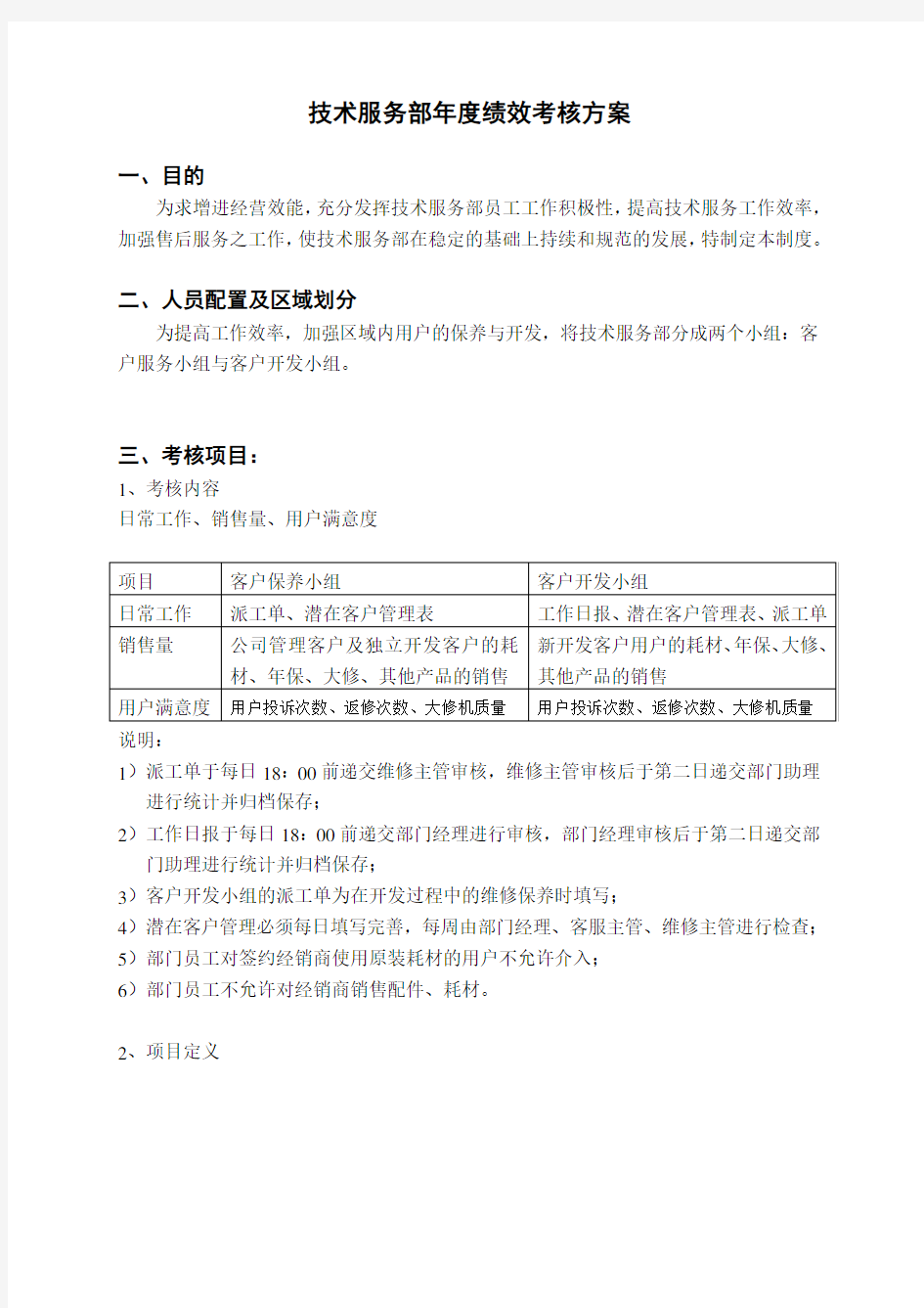 技术服务部年度绩效考核方案