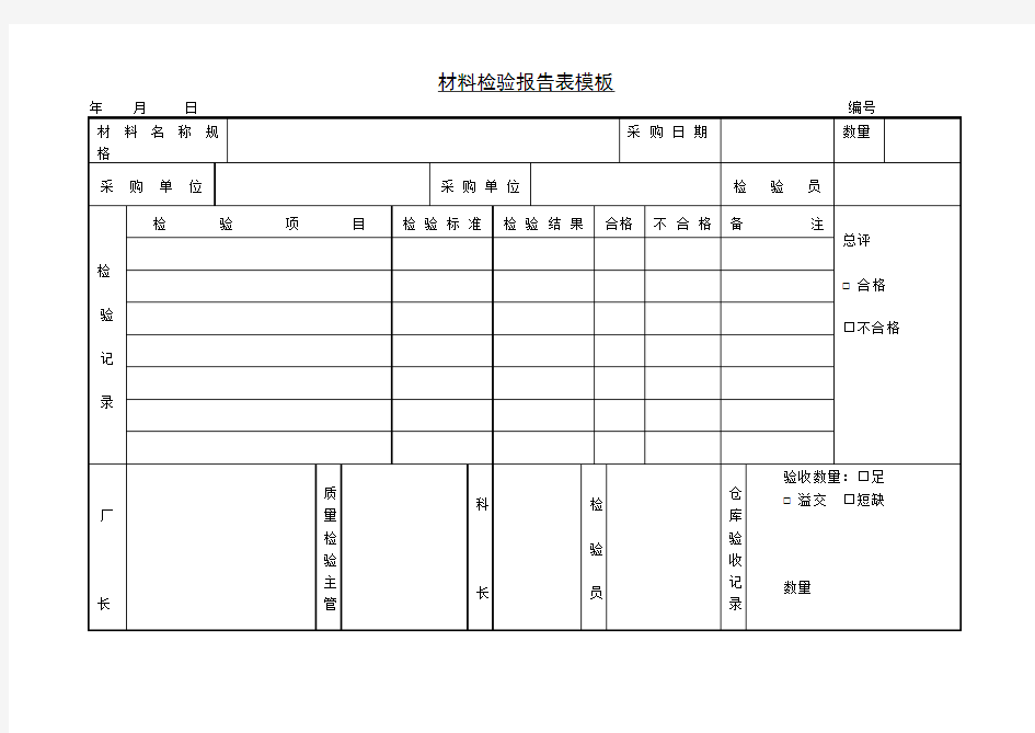 材料检验报告表模板