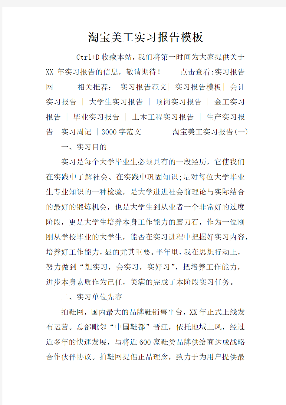 淘宝美工实习报告模板doc