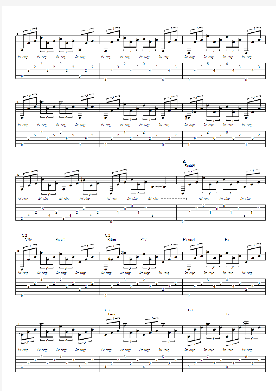 卡尔卡西第三号练习曲 原版 吉他谱 六线谱 经典流行 吉他独奏谱