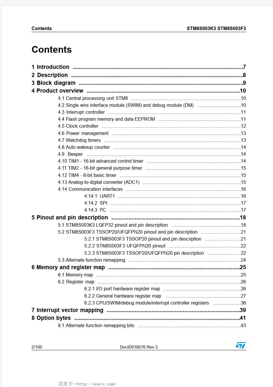 STM8S003F3U6TR,STM8S003K3T6C,STM8S003F3P6, 规格书,Datasheet 资料