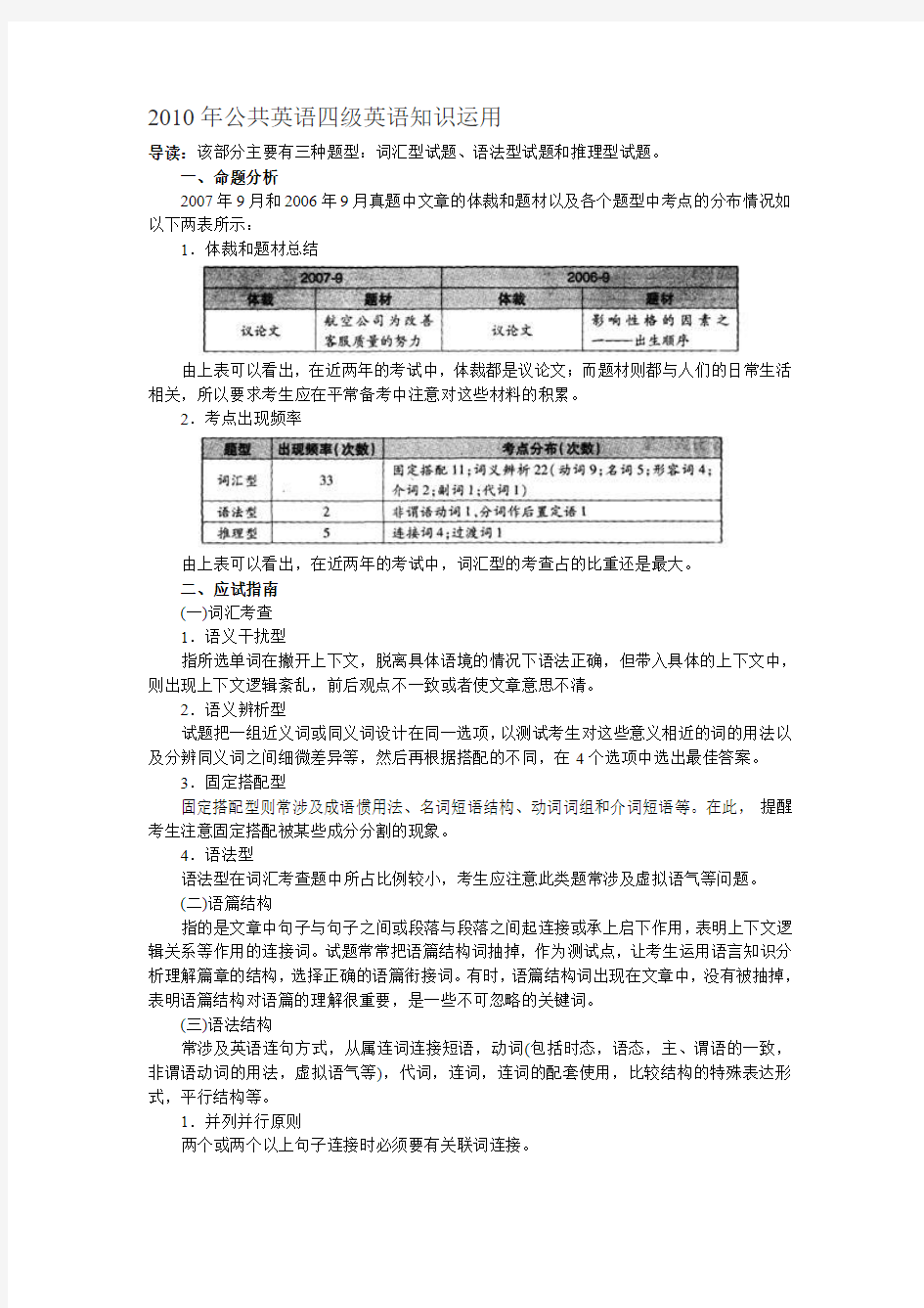 2010年公共英语四级英语知识运用