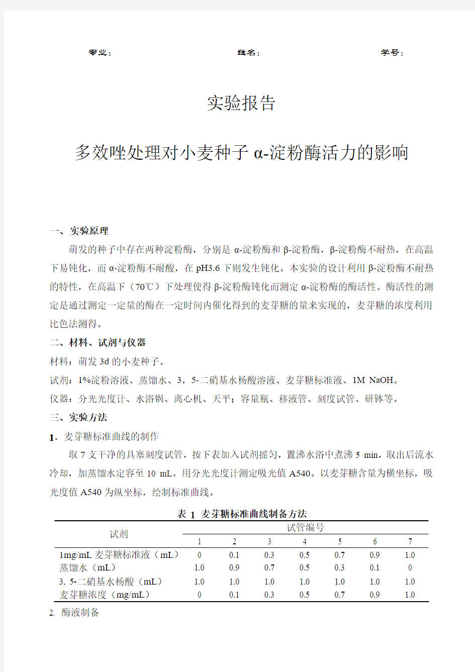 淀粉酶活性测定实验报告-样本