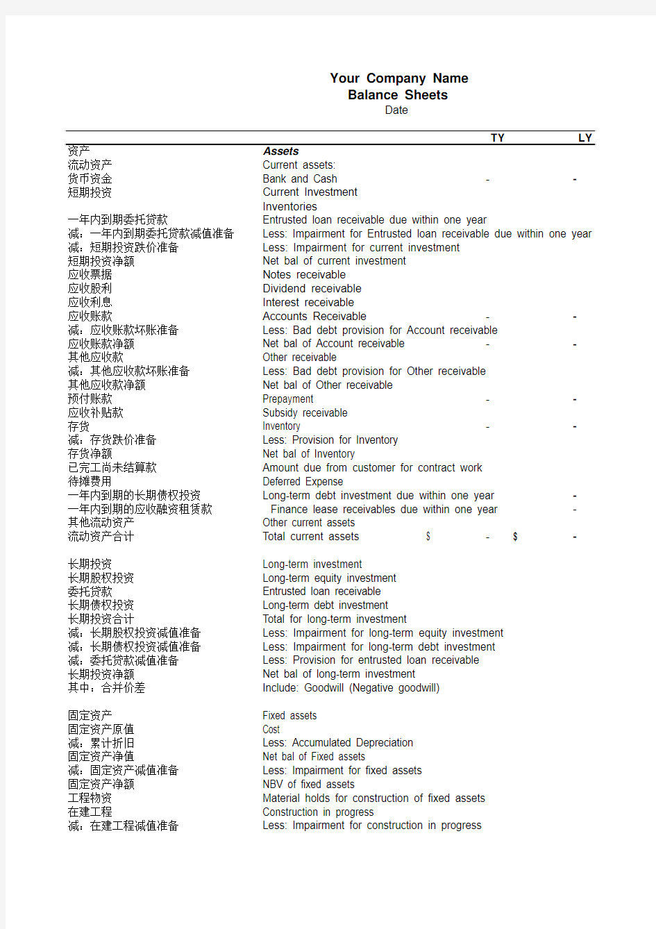 英文财务报表