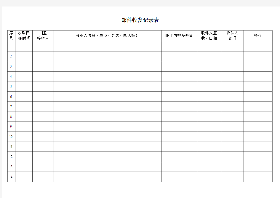 邮件收发记录表