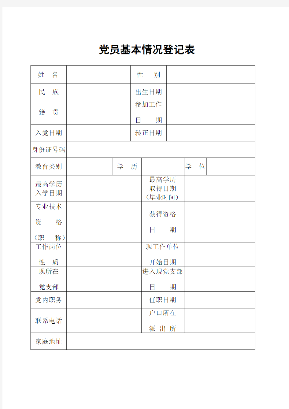 党员基本情况登记表