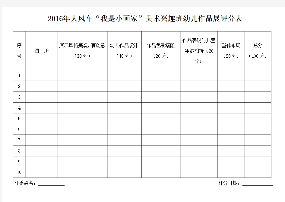 幼儿绘画大赛评分表 (1)