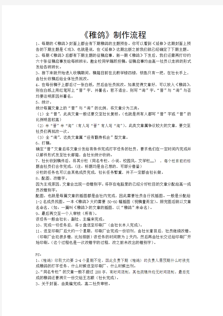 学校文学社刊物制作流程