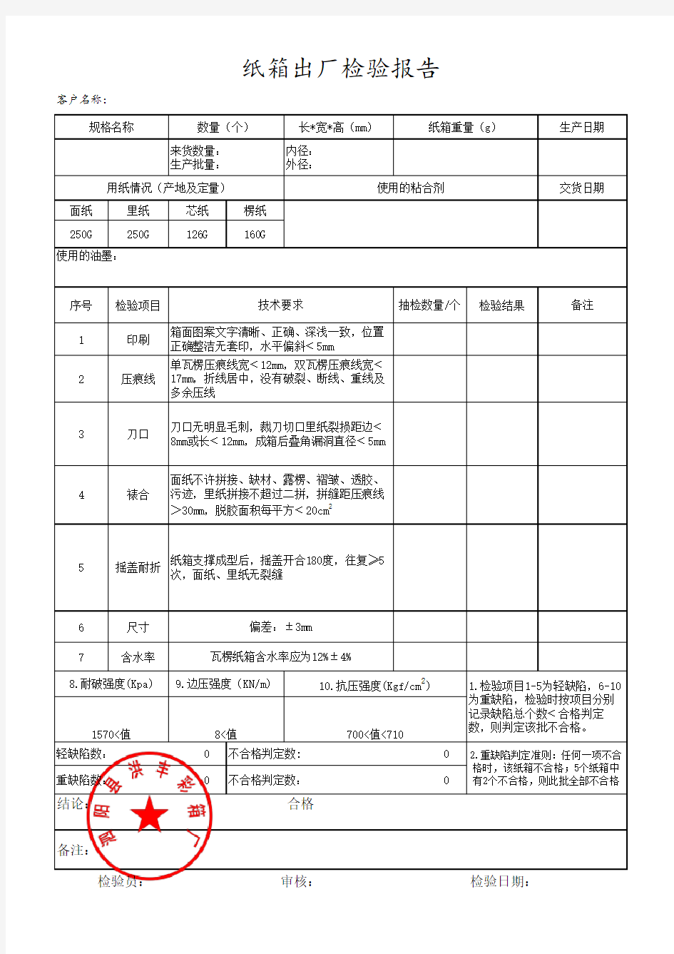 纸箱出厂检验报告修正版