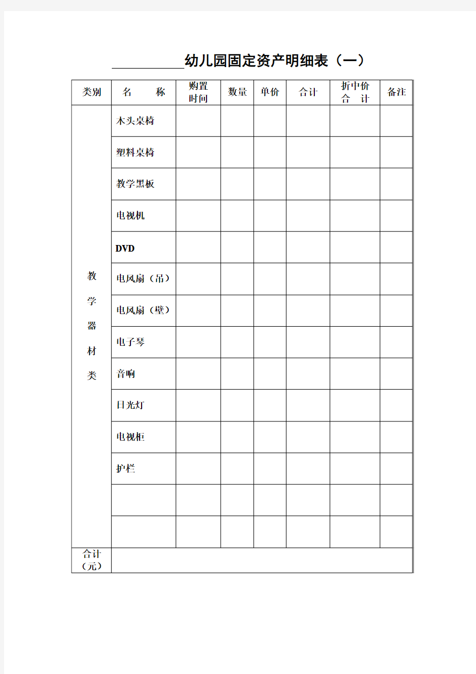 幼儿园固定资产明细表