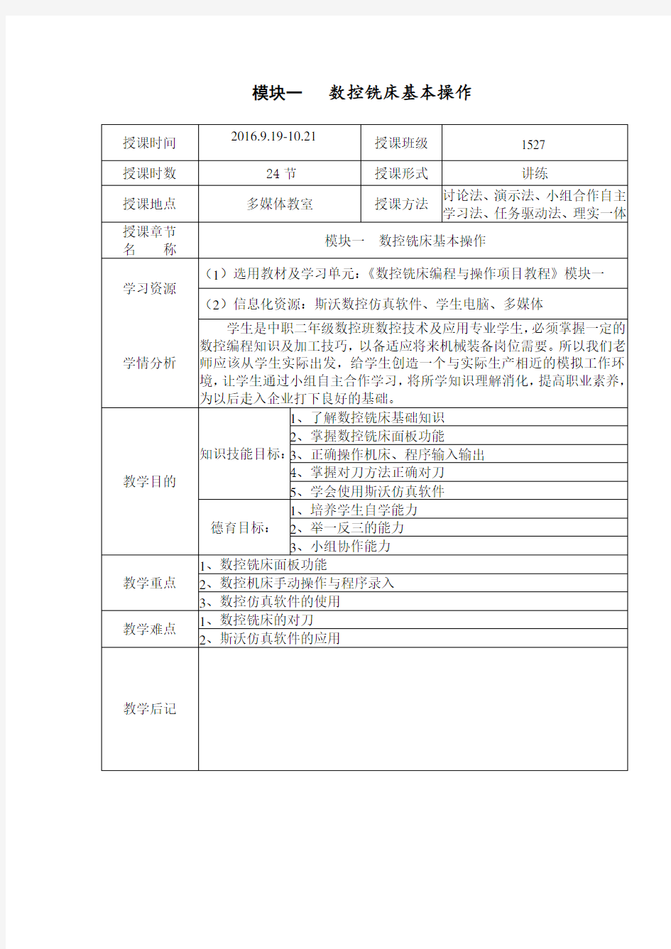 1数控铣床基本操作