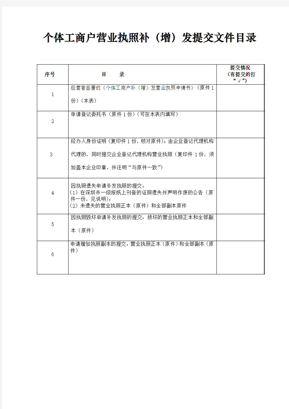深圳市个体工商户补(增)发营业执照申请书