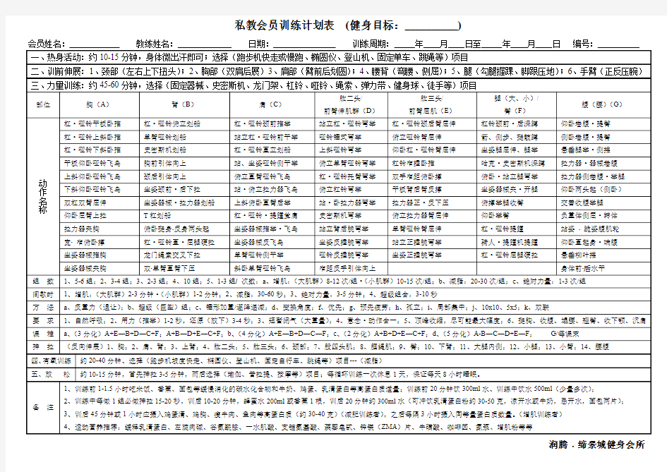 完全健身训练计划表