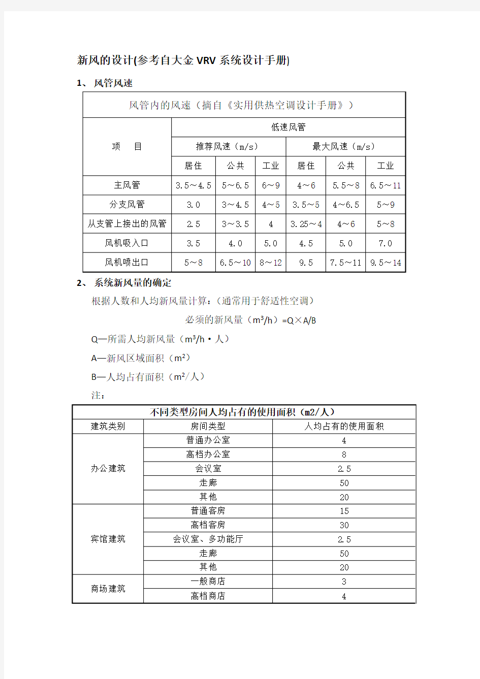 新风系统的设计总结及方法