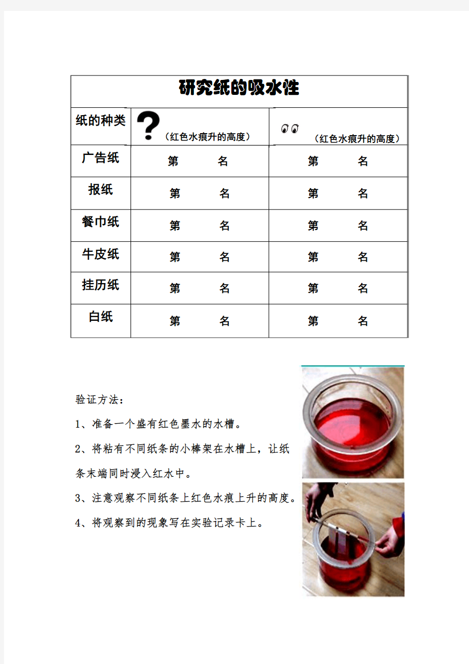 研究纸的吸水性