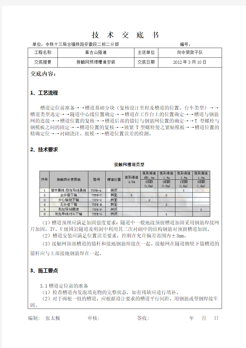 高铁隧道预埋槽道安装技术交底书