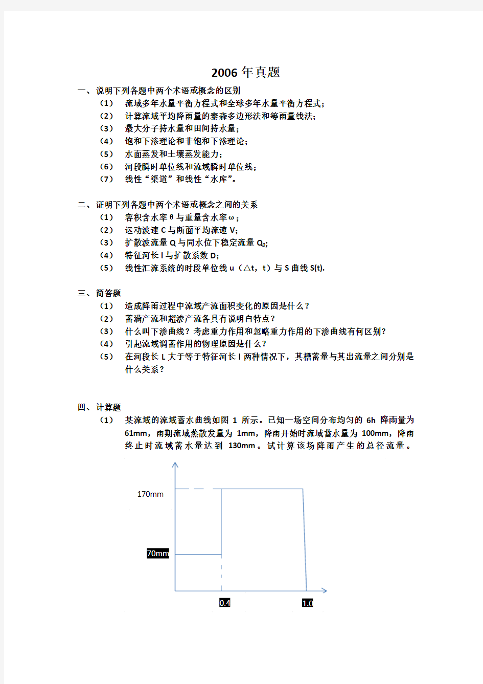 2006年河海大学811水文学原理考研真题