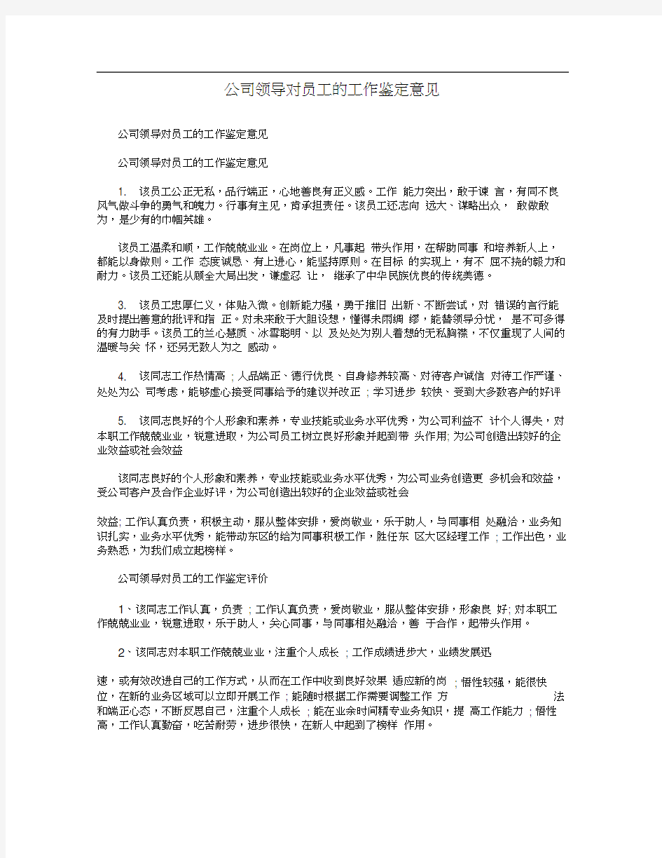 公司领导对员工的工作鉴定意见