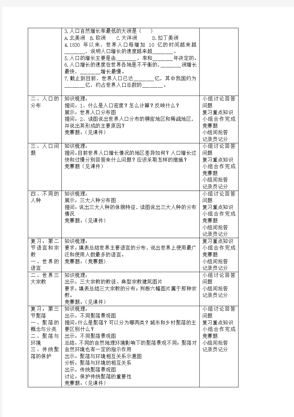 七年级地理居民与聚落教学设计