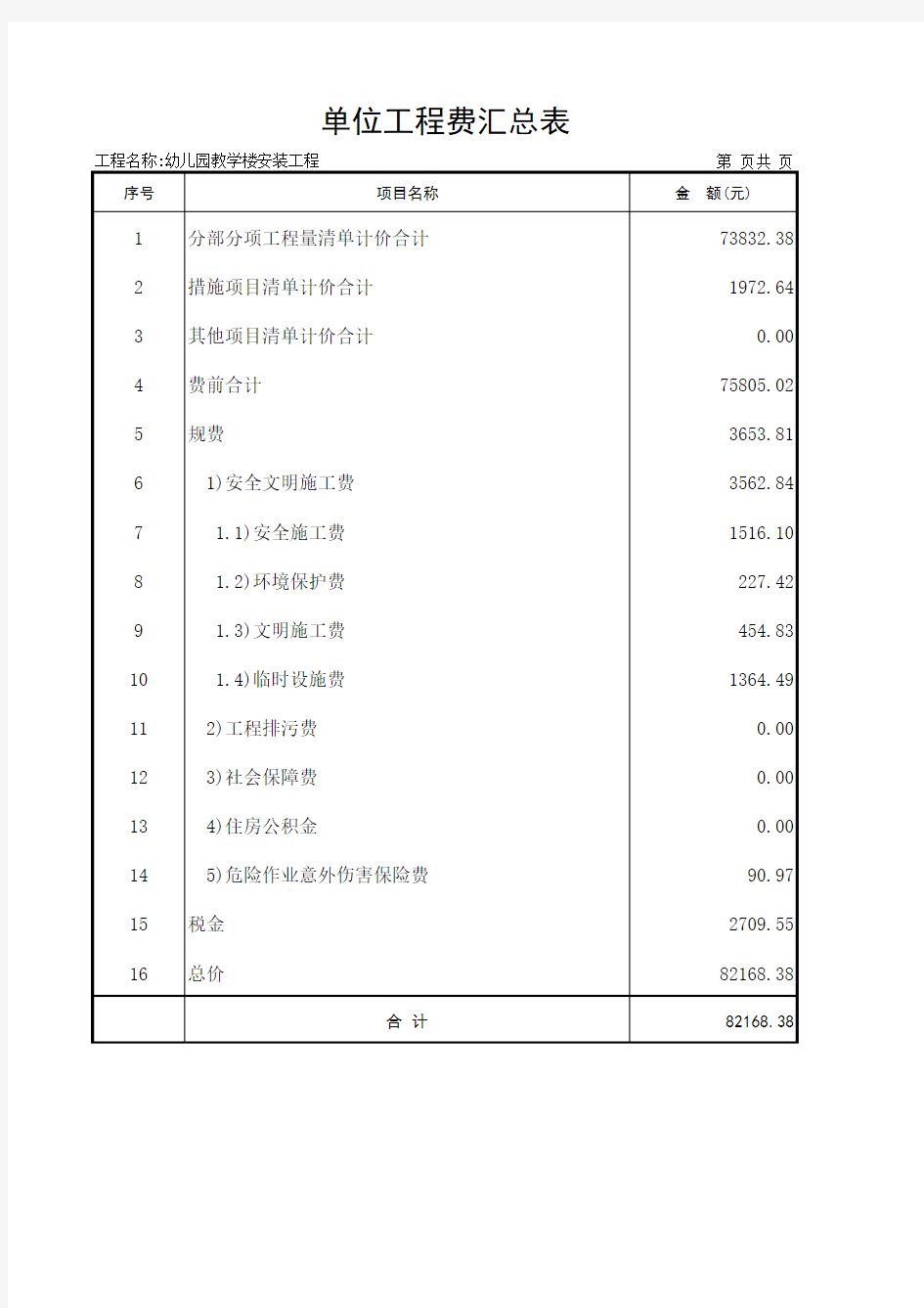 安装工程量清单