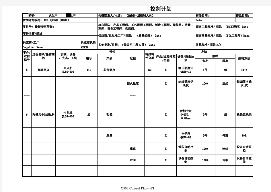 控制计划格式范例